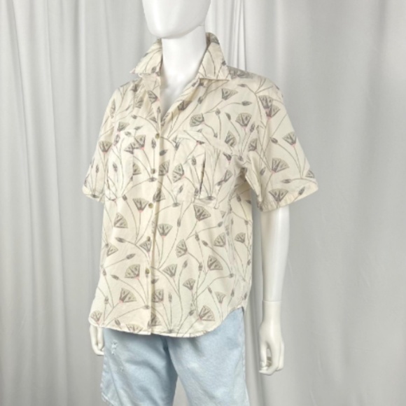 Vintage 1980’s ‘Outback Red’ Leafy Plant Printed Collared Button Down Blouse • M - Picture 5 of 10